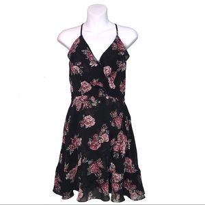 NWOT Francescas Rose Floral Ruffle Black Dress